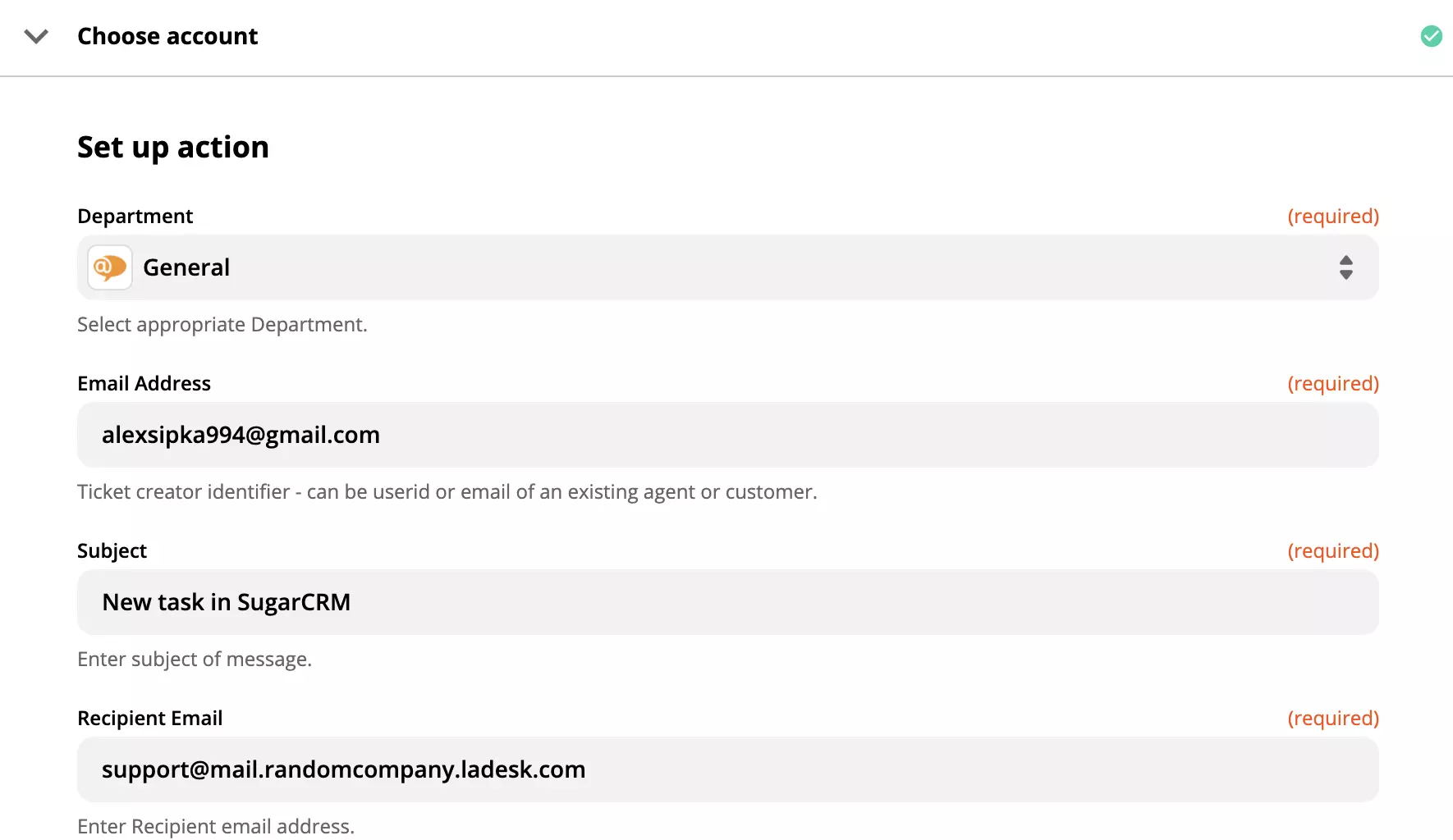 LiveAgent-actie instellen in Zapier-integratie