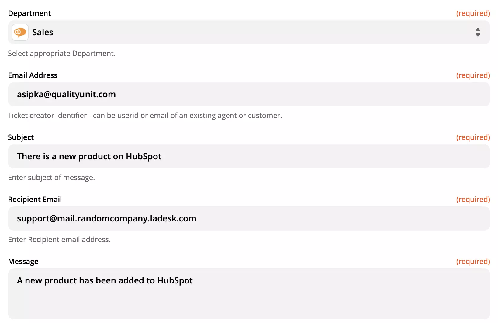 LiveAgent-actie-instelling op Zapier