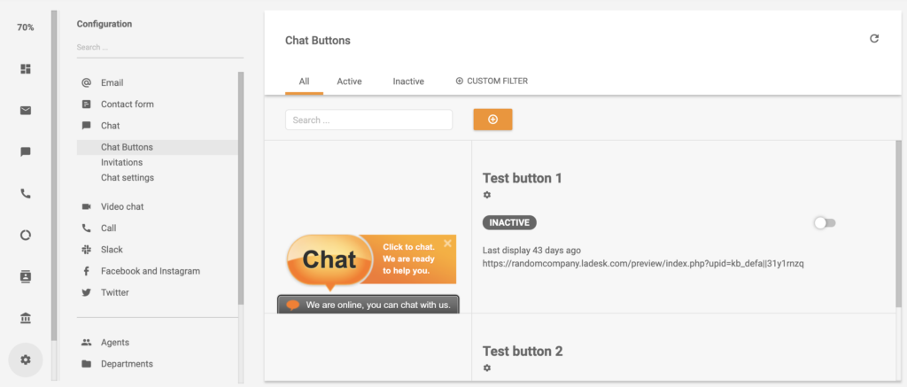 Chatknoppen in LiveAgent-configuratie