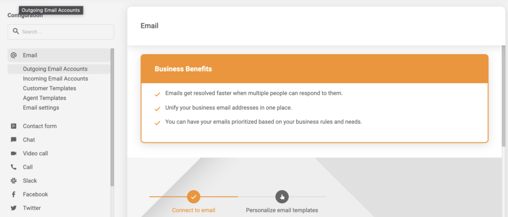 Selectie van uitgaande of inkomende e-mailaccount in LiveAgent