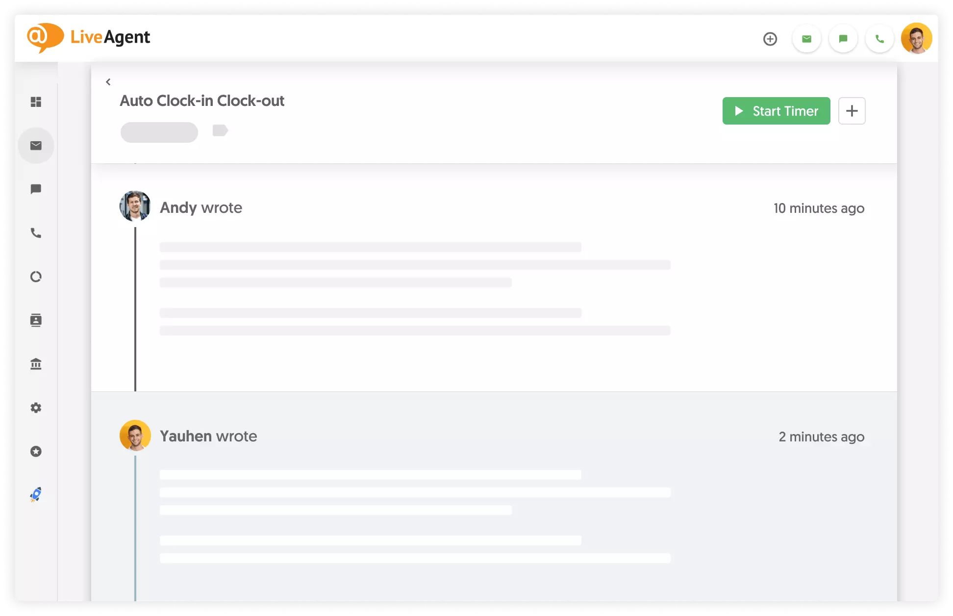 LiveAgent tracking time with Everhour