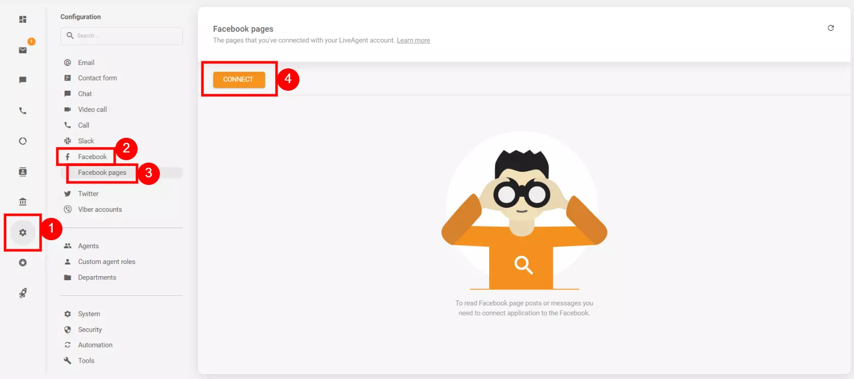 Configuratie-instellingen om je Facebook-account met LiveAgent te verbinden