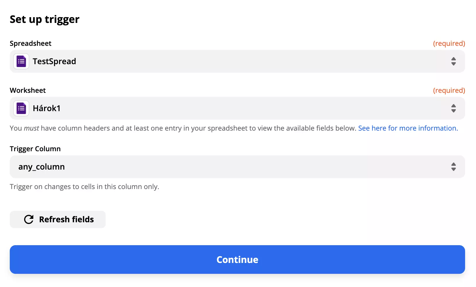 Google Forms triggerinstelling voorbeeld met ingevulde velden