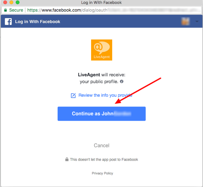Inloggen op je Facebook-account via LiveAgent als onderdeel van het integratieproces