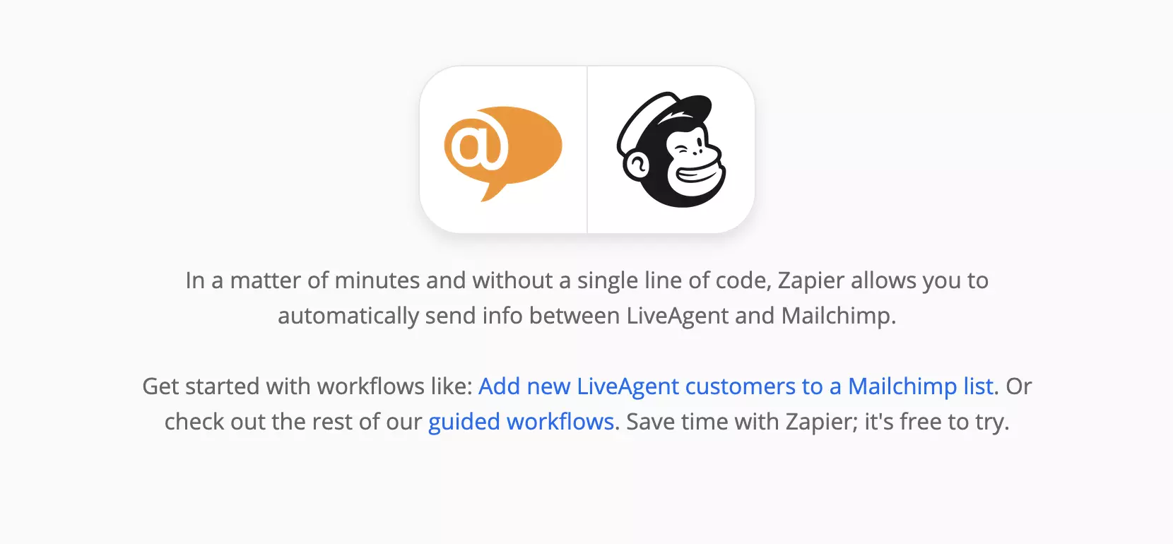 Integratiepagina van LiveAgent en Mailchimp op Zapier