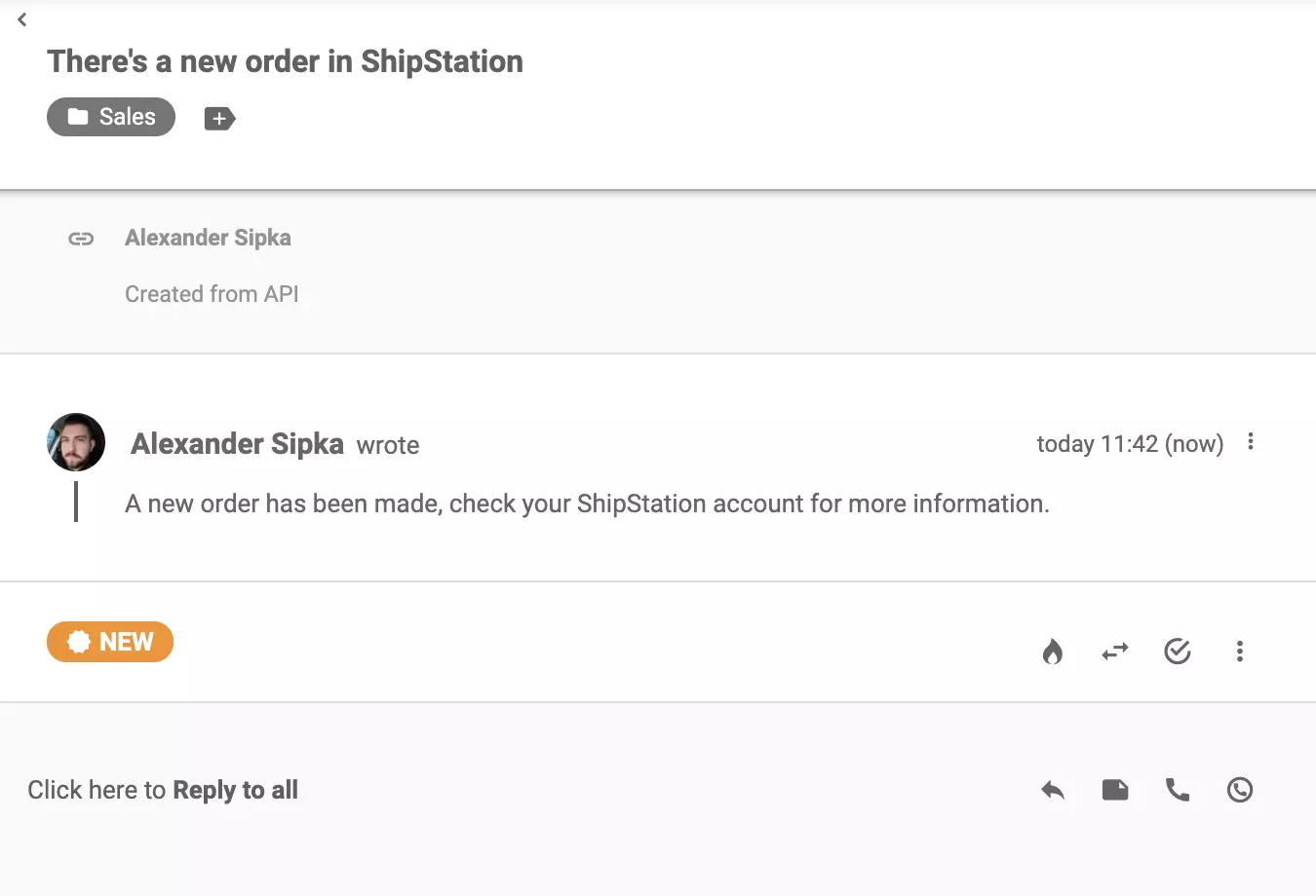 ShipStation-bericht dat is verzonden na een nieuwe bestelling