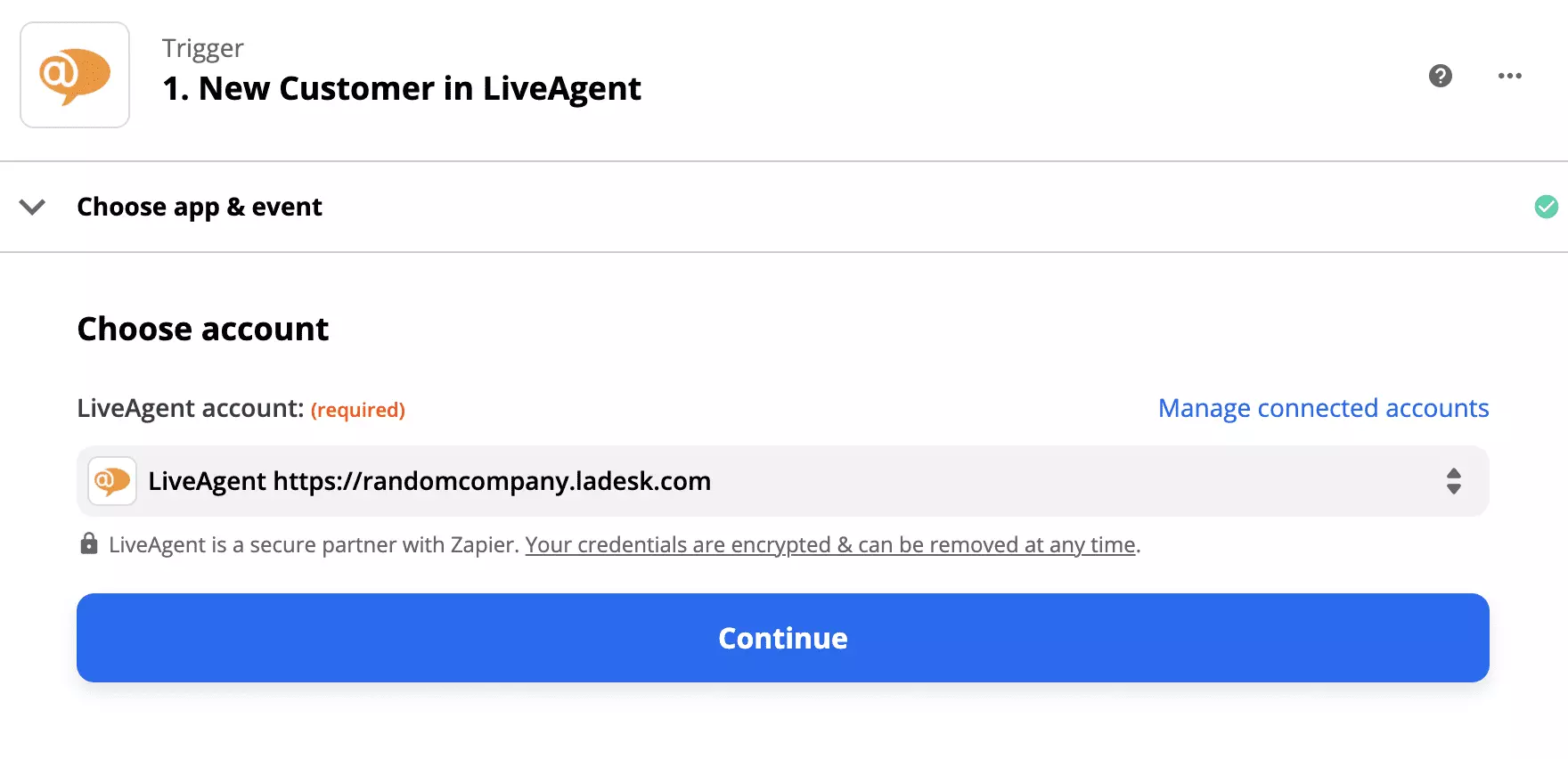 LiveAgent-trigger-instelling in Giphy-integratie op Zapier