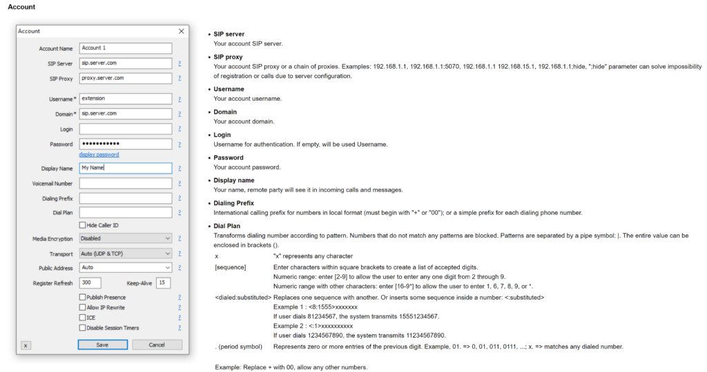 MicroSIP nieuw account toevoegen