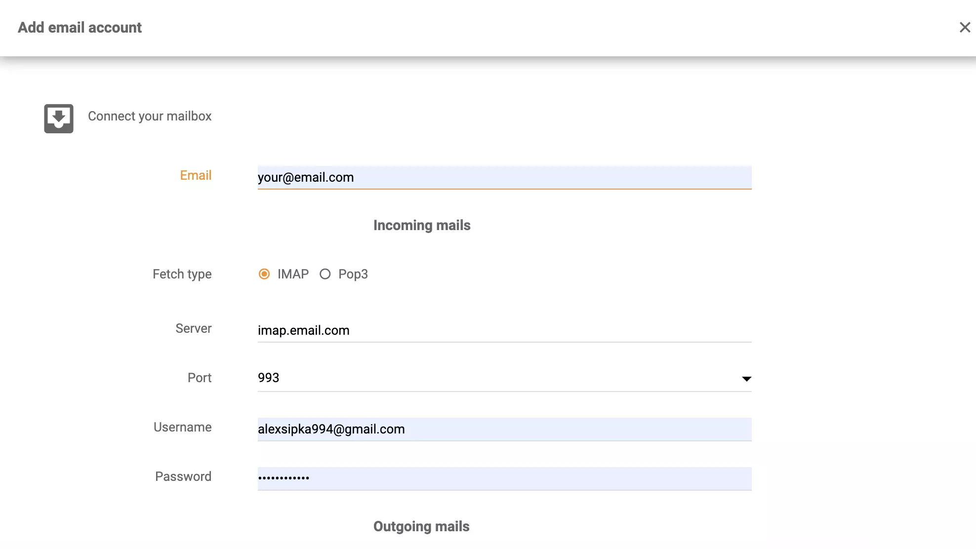 IMAP/POP3 Microsoft Server Exchange-instelling in LiveAgent