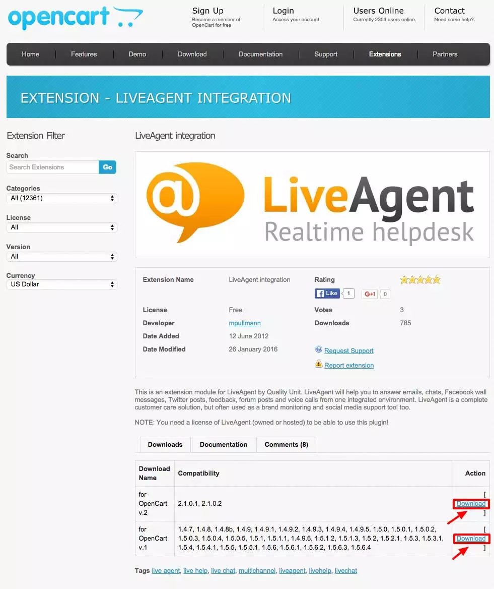 OpenCart LiveAgent-integratie - Extensie downloaden