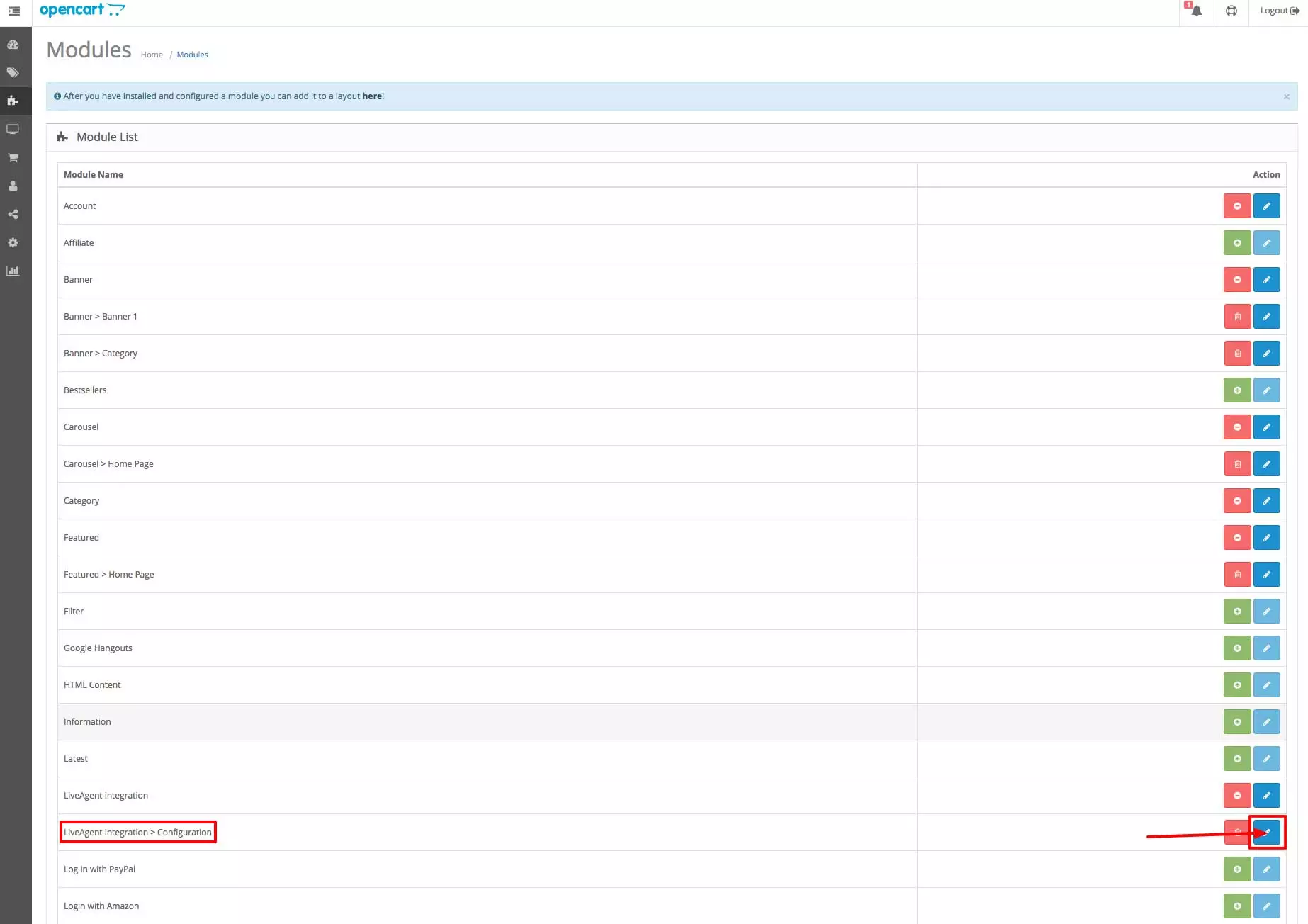 OpenCart LiveAgent-integratie - Configuratie