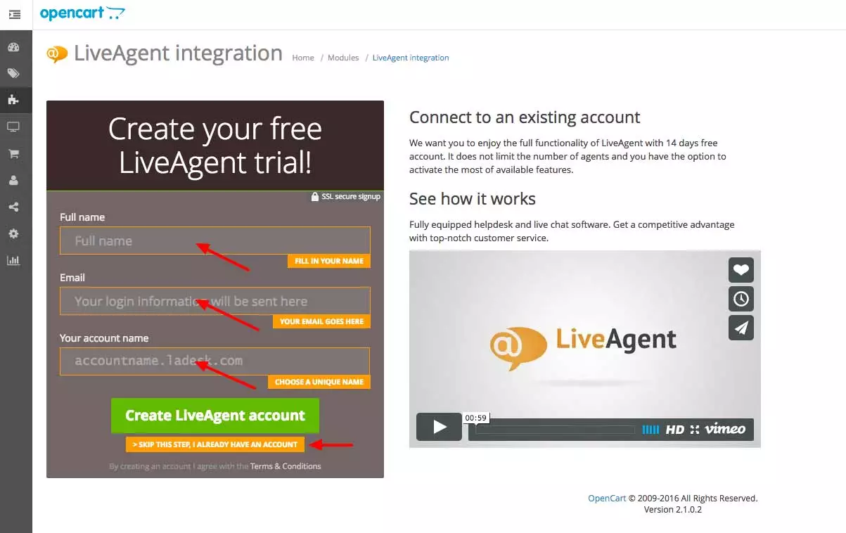 OpenCart LiveAgent-integratie - Referenties invoeren