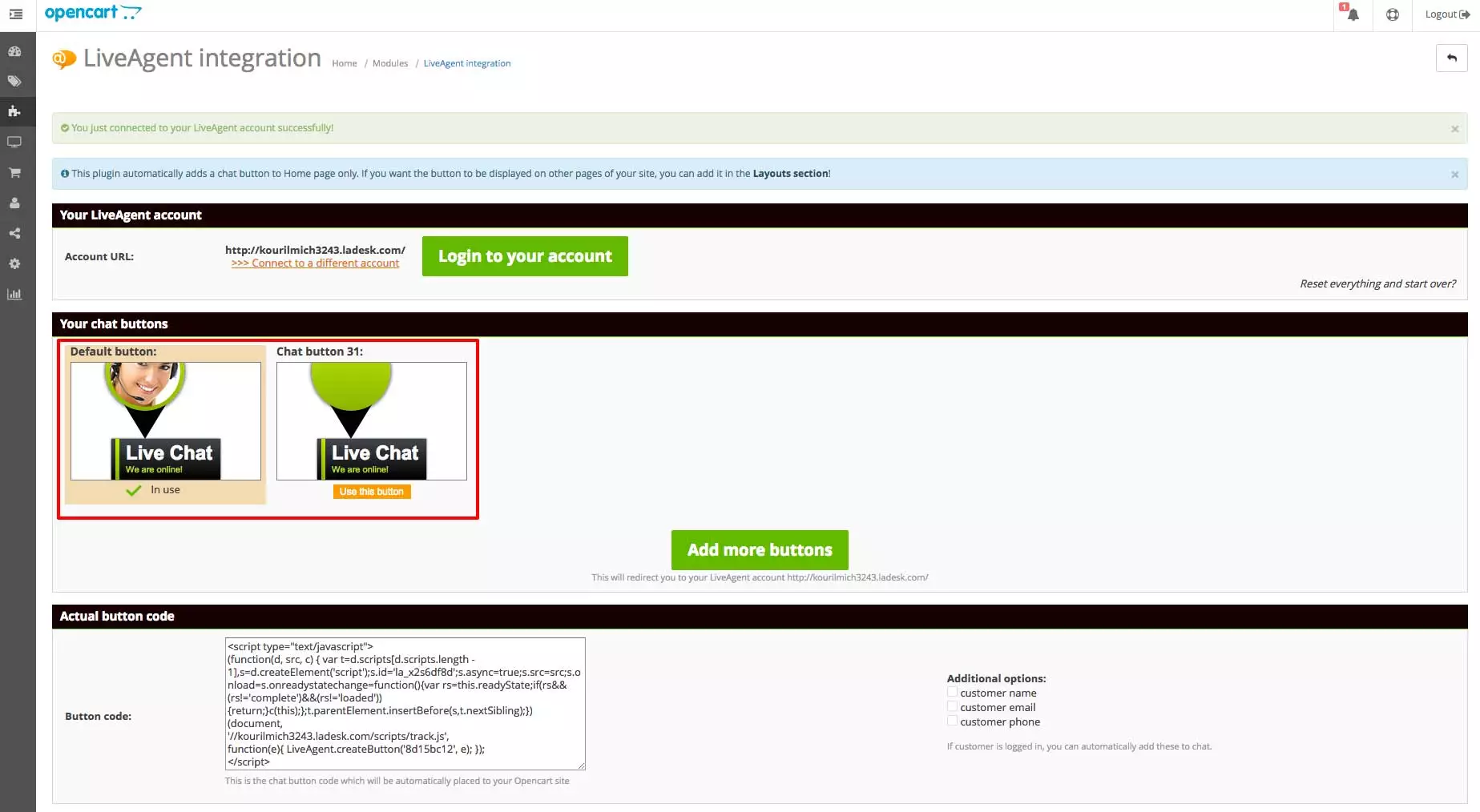 OpenCart LiveAgent-integratie - Definitieve installatie