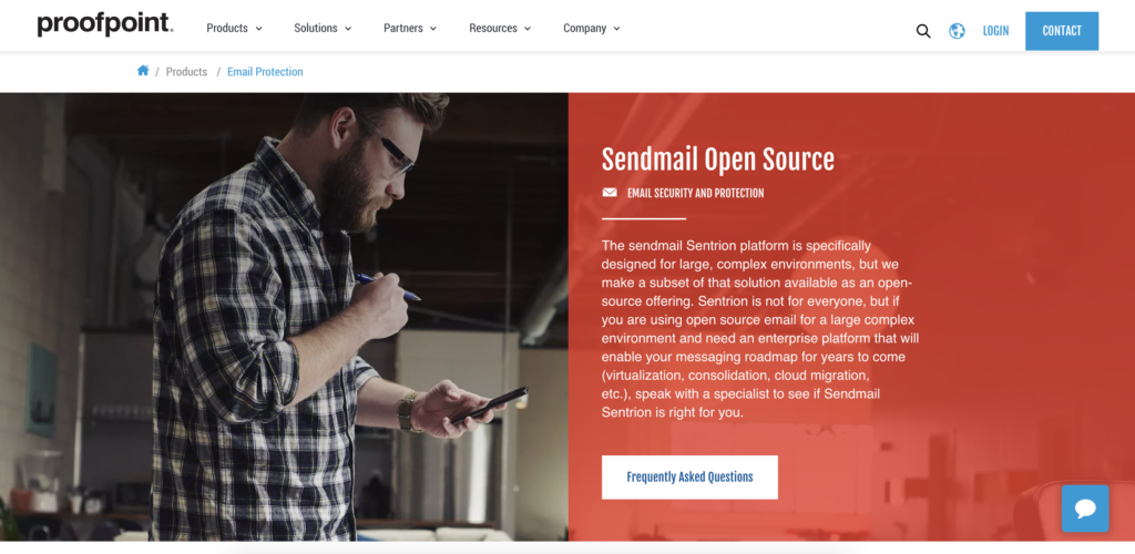 Sendmail-startpagina met downloadoptie en informatie