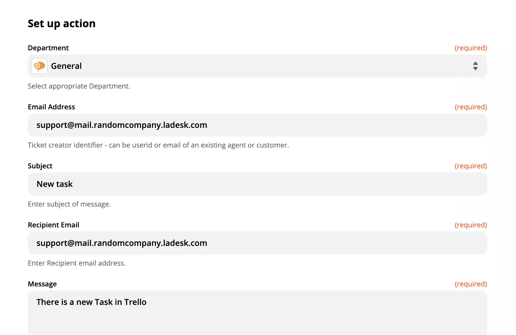 Aanpassingsopties van LiveAgent's Gesprek maken-actie