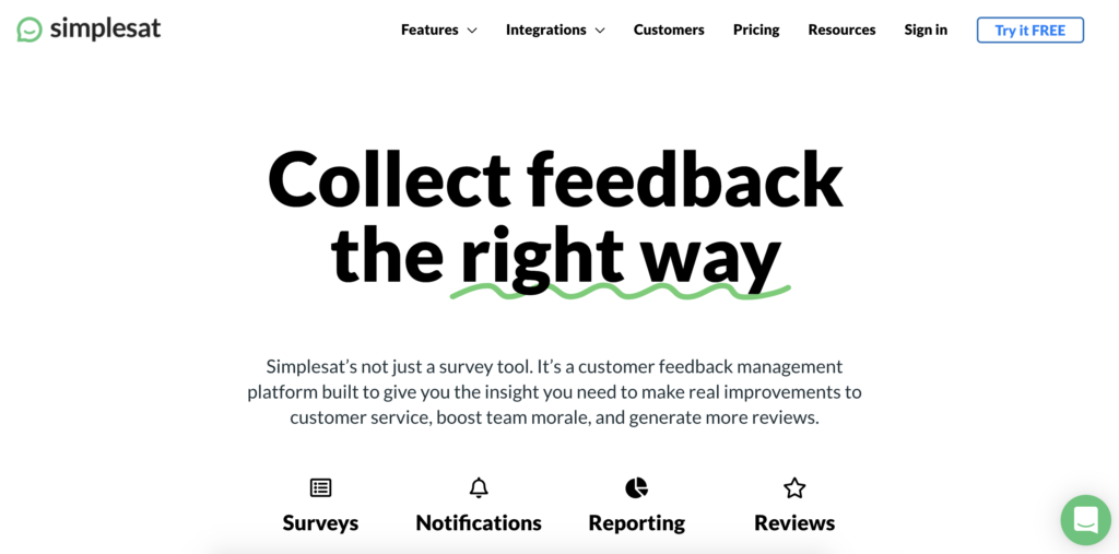 Simplesat-website met proefoptie in de rechterbovenhoek