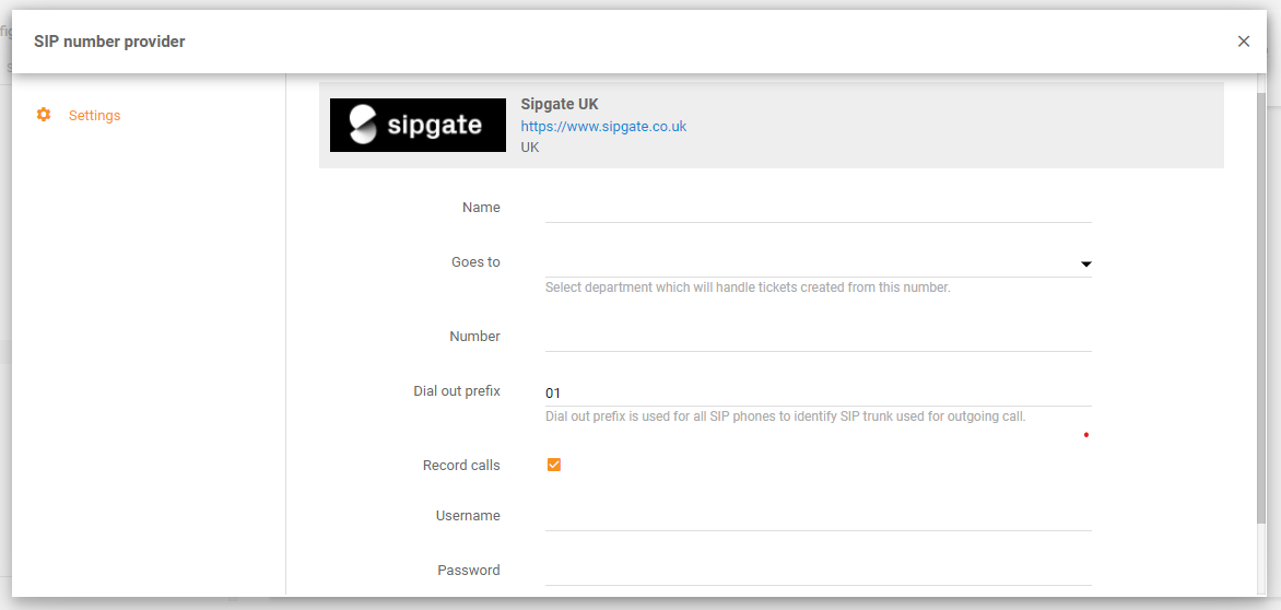 Sipgate-integratie in LiveAgent