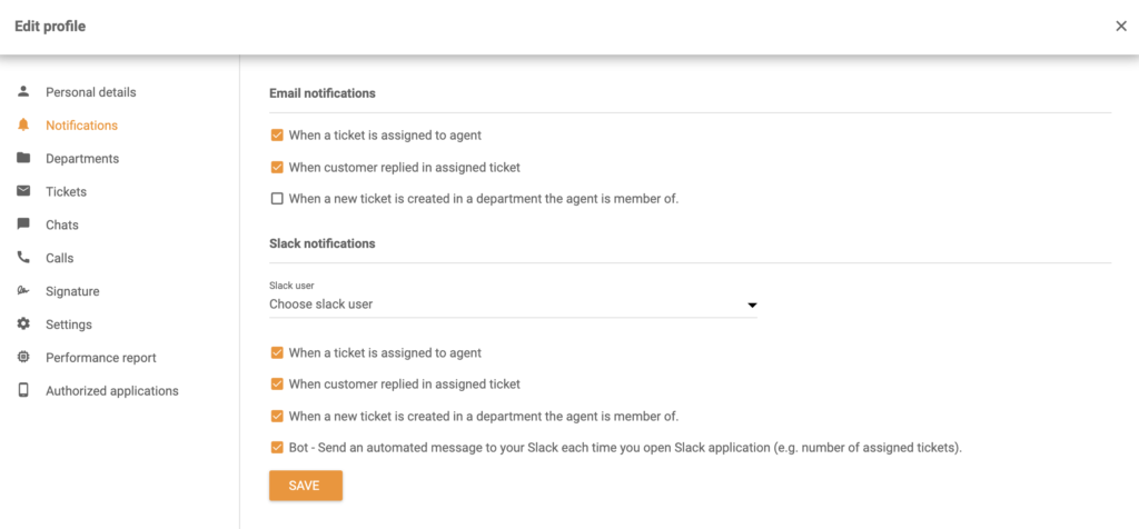 De opties voor Slack-meldingen in de sectie Profiel bewerken