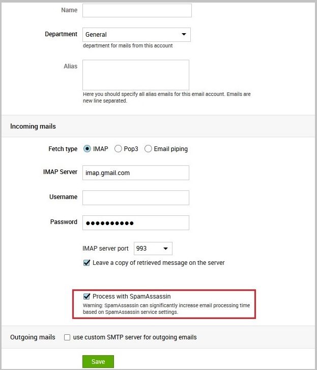 Optie Verwerken met SpamAssassin