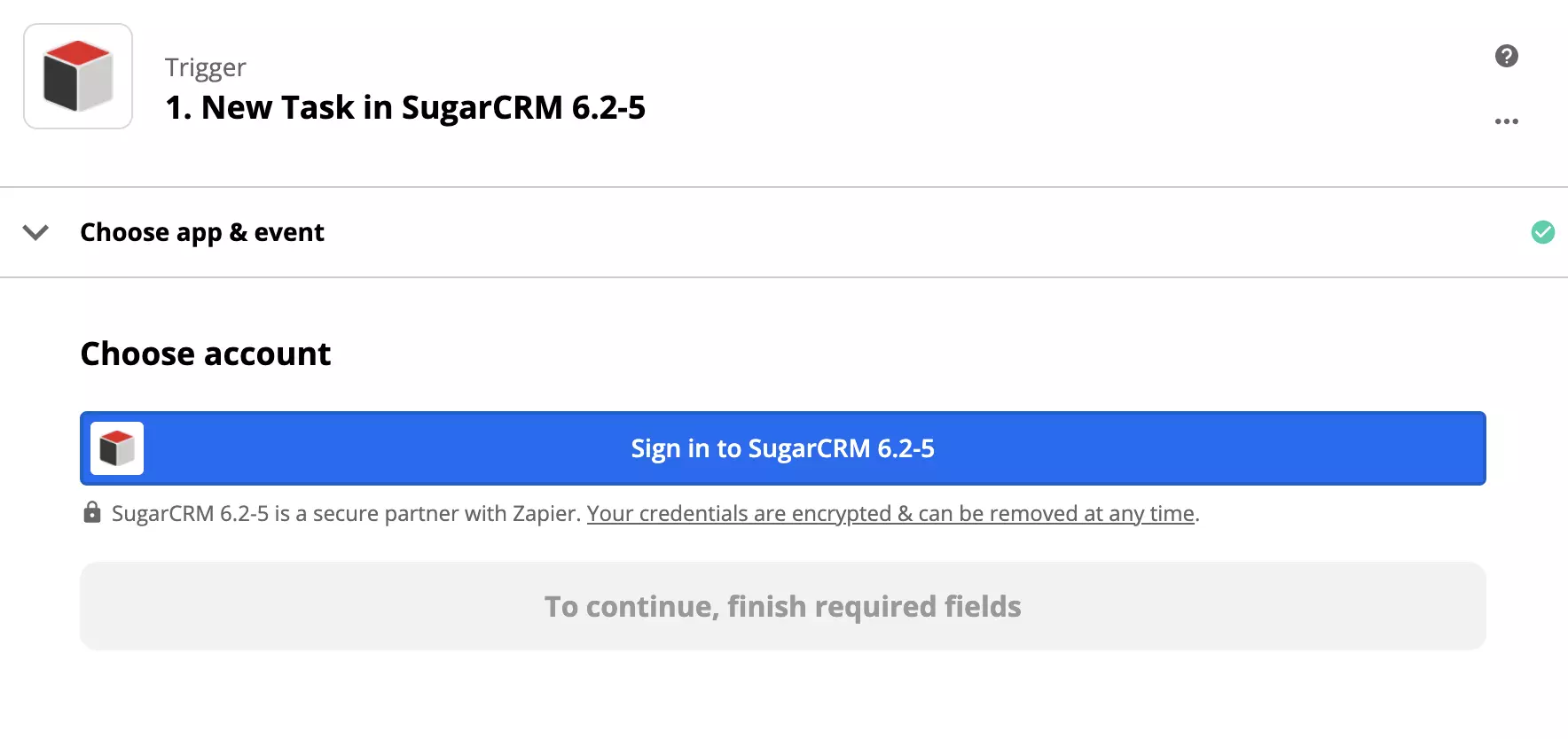 SugarCRM-trigger instellen in Zapier-integratie