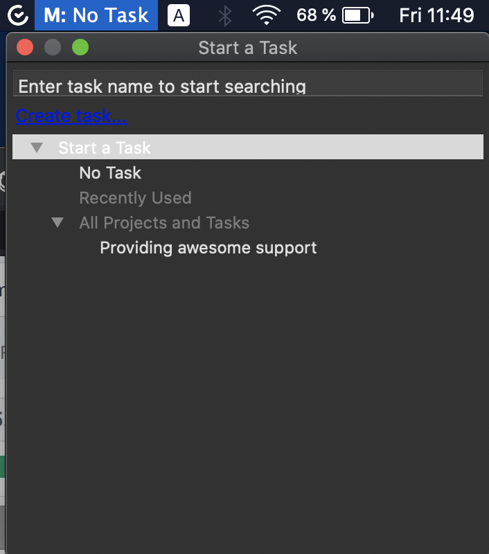 TimeCamp-toepassing voor Mac-besturingssystemen