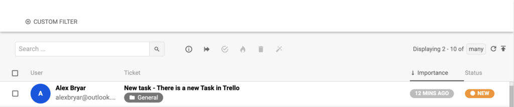Een nieuw gesprek in LiveAgent geactiveerd door Trello-integratie