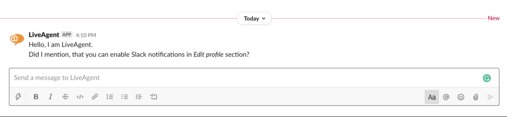 Een Slack-melding over een nieuwe Urgent-tag in LiveAgent