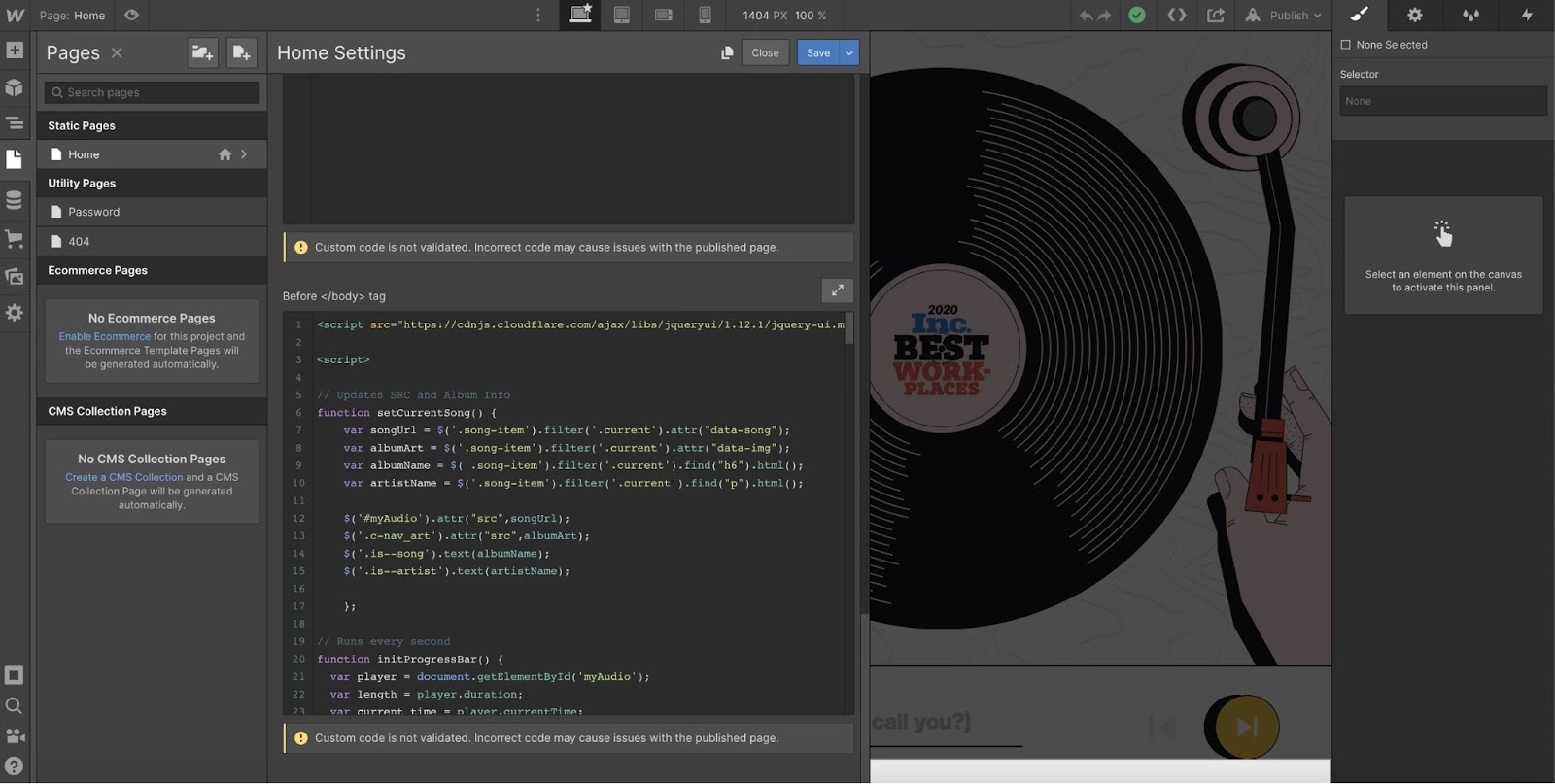 Webflow aangepaste code optie in LiveAgent integratieproces