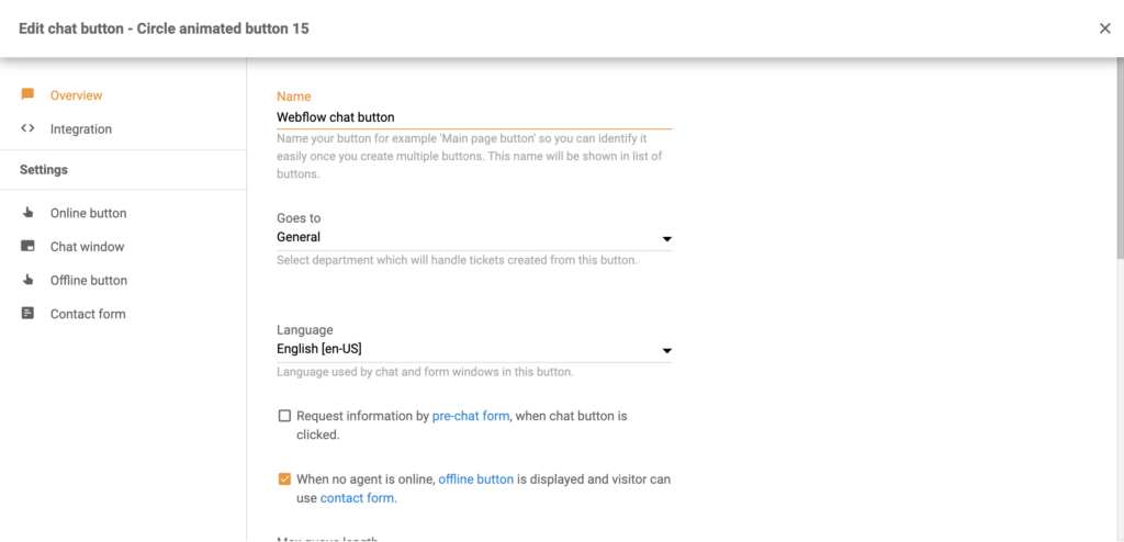 Chatknop configuratie in LiveAgent