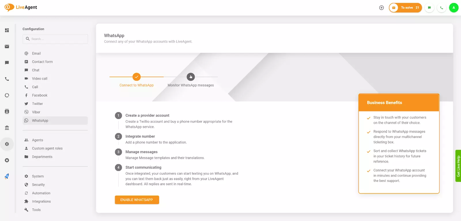 LiveAgent's WhatsApp-integratie