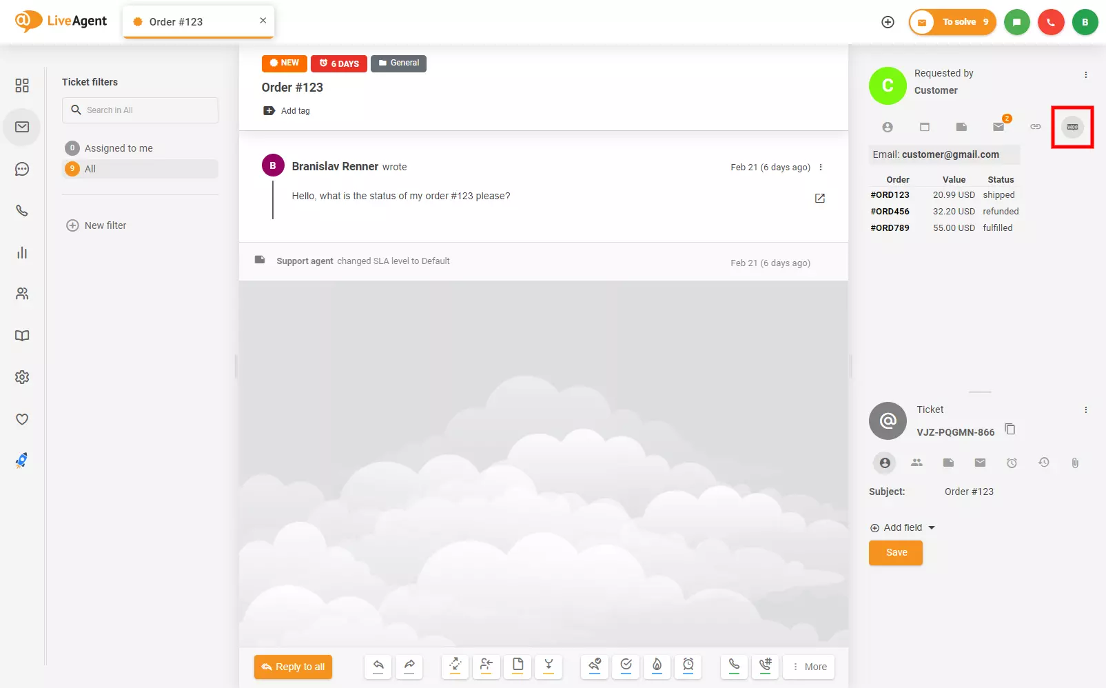 Waar u de WooCommerce-integratie in het LiveAgent-ticket kunt vinden