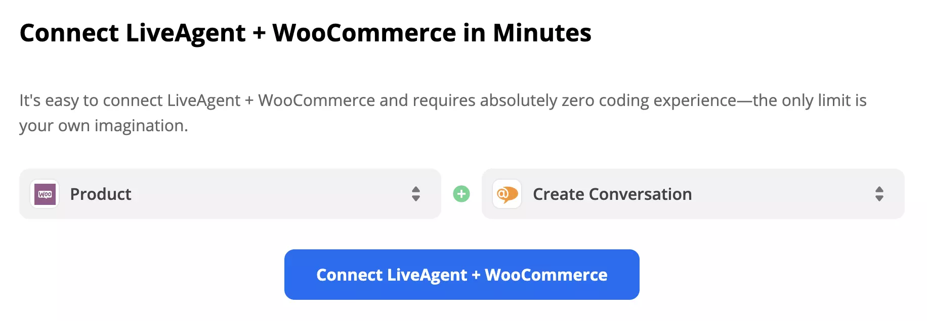 WooCommerce-trigger en LiveAgent-actie geselecteerd op de Zapier-integratieapagina
