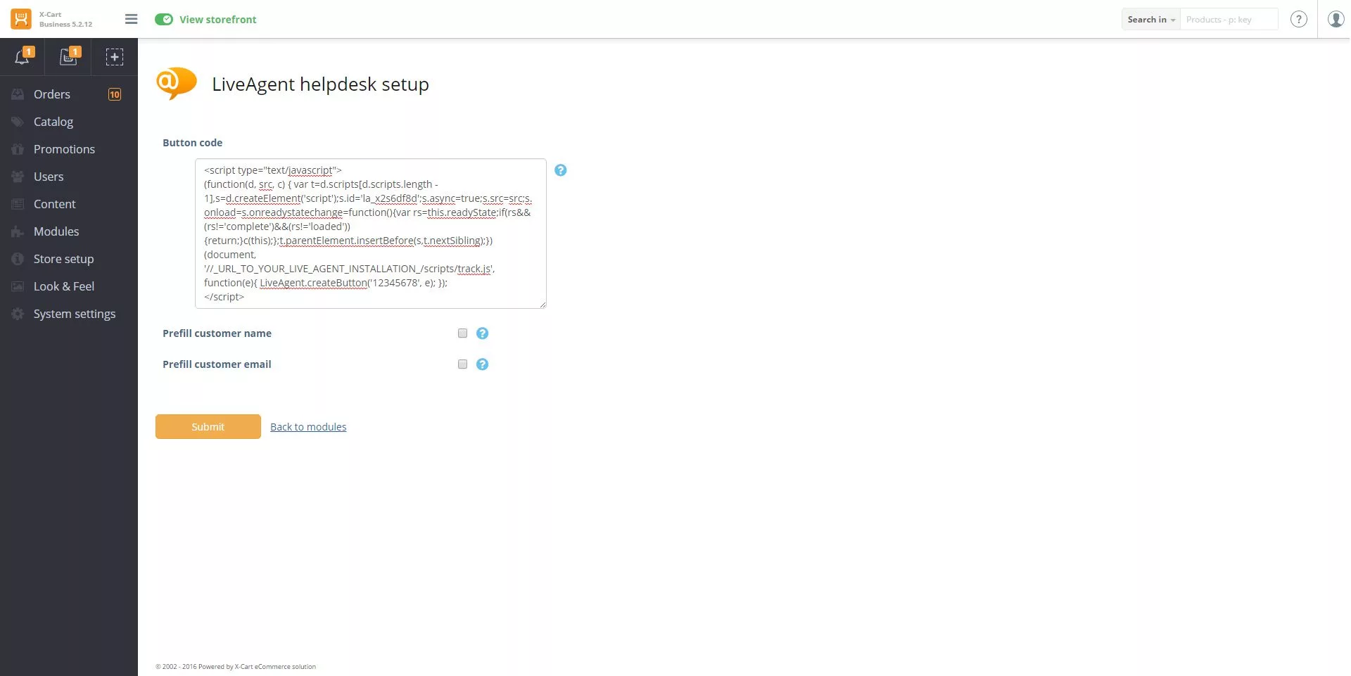 X-Cart LiveAgent integratiecode configuratie