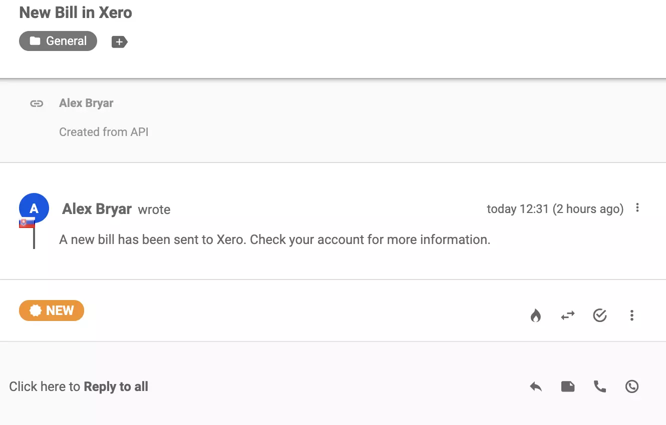 Een nieuw gesprek verzonden naar LiveAgent-ticketsysteem na succesvolle integratie met Xero