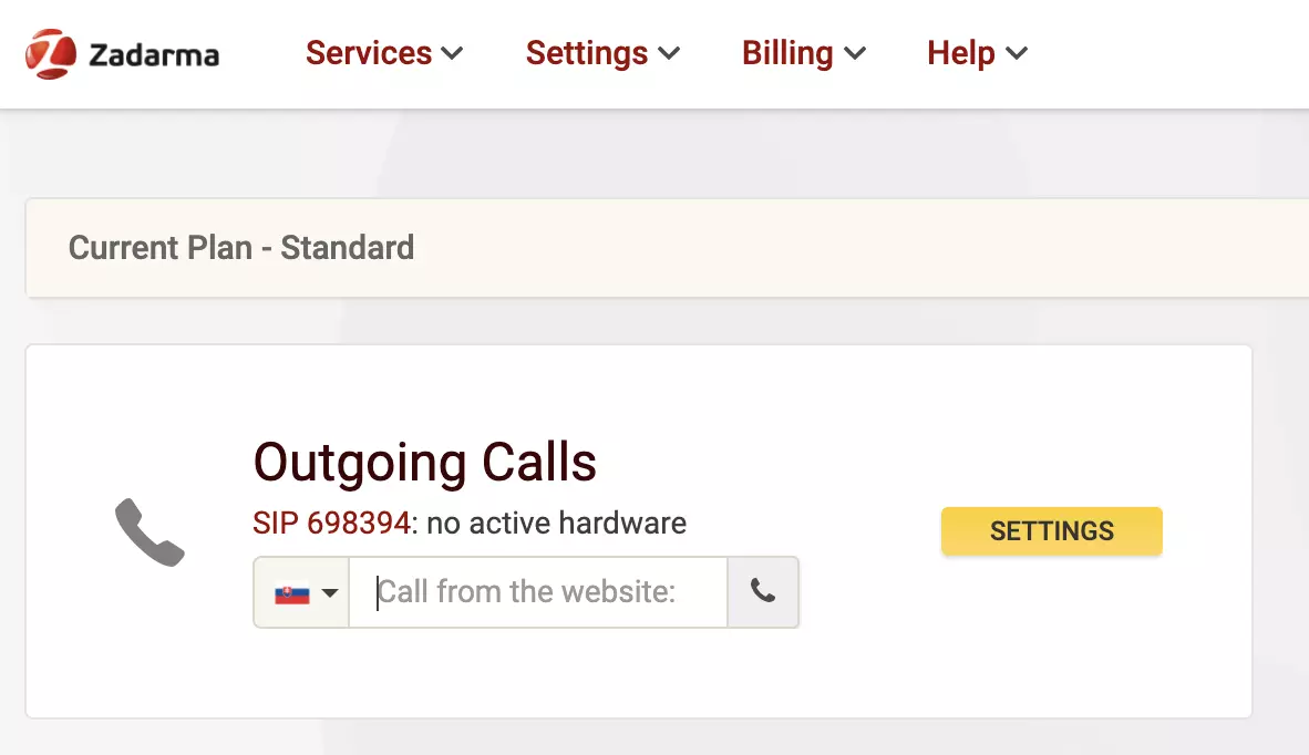 Zadarma VoIP-providerwebsite met beloptie