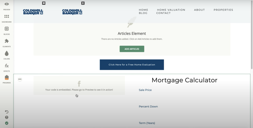 Zentap-websitebouwer met meerdere opties in het linkerdeelvenster