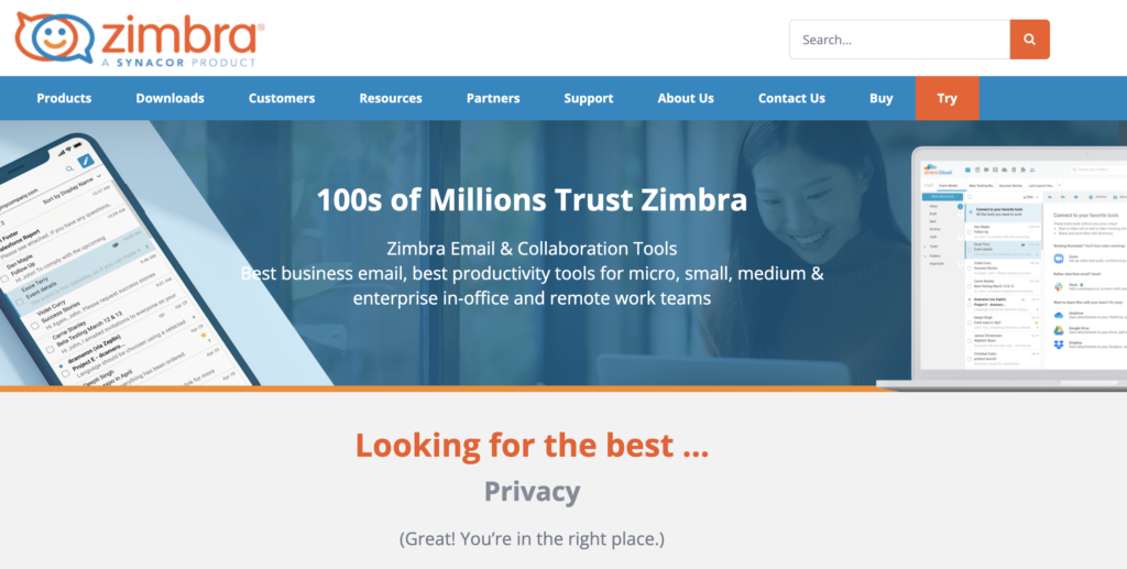 Zimbra-startpagina