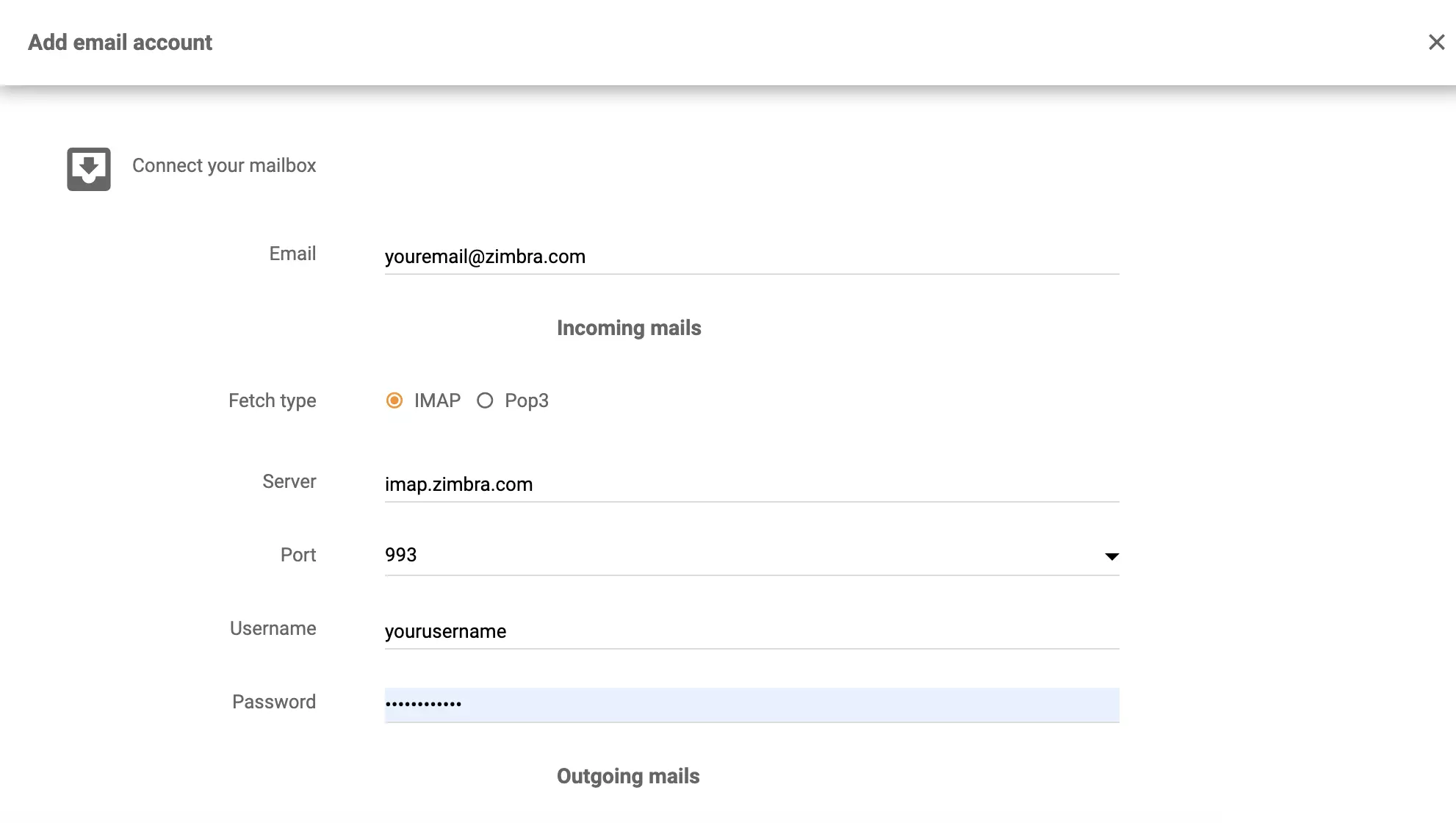 Zimbra IMAP/POP3-instelling
