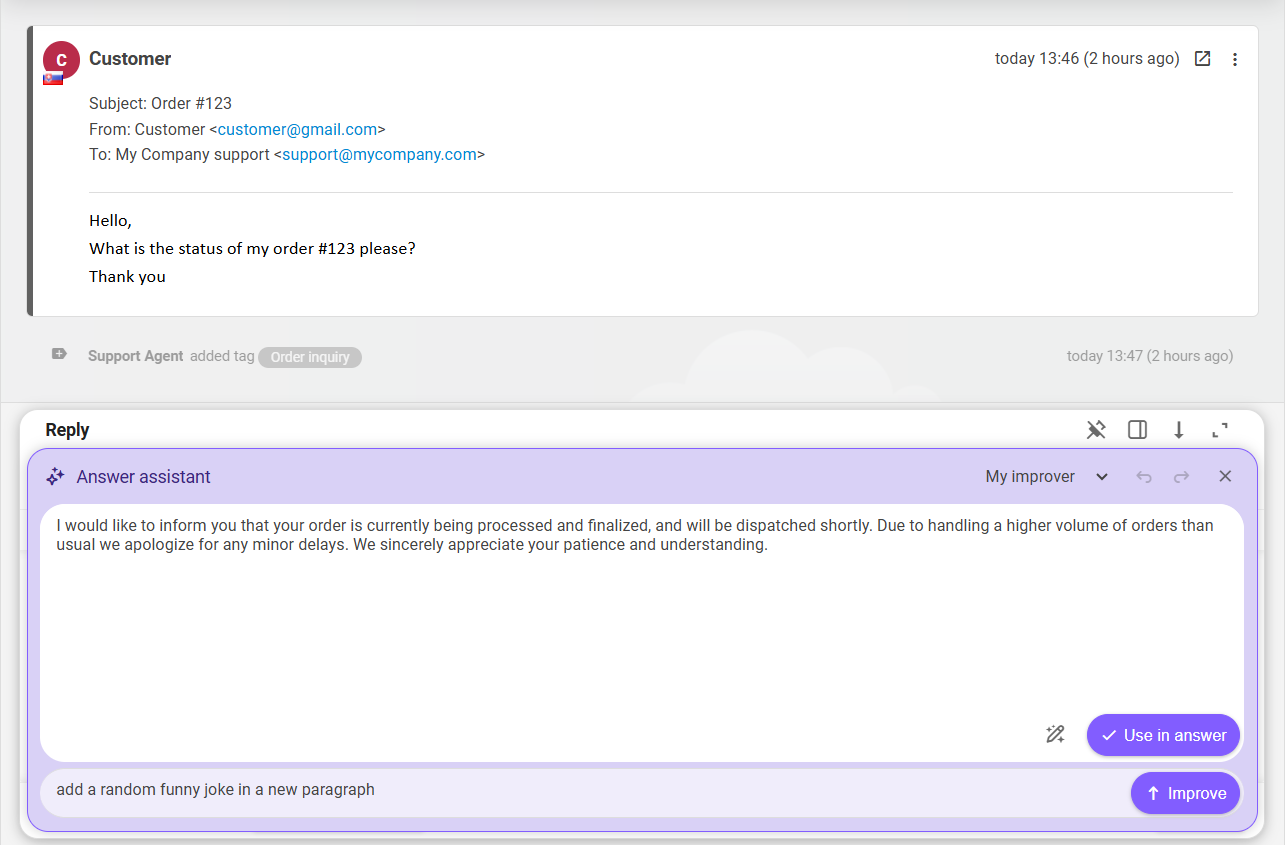 LiveAgent AI Answer Improver en Composer
