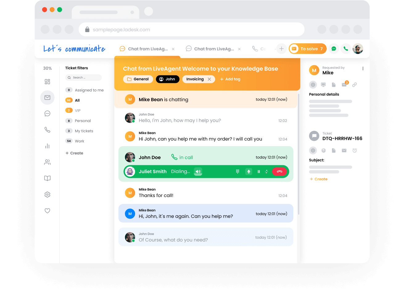 LiveAgent's ticketingsysteem - ondersteuningsteamweergave