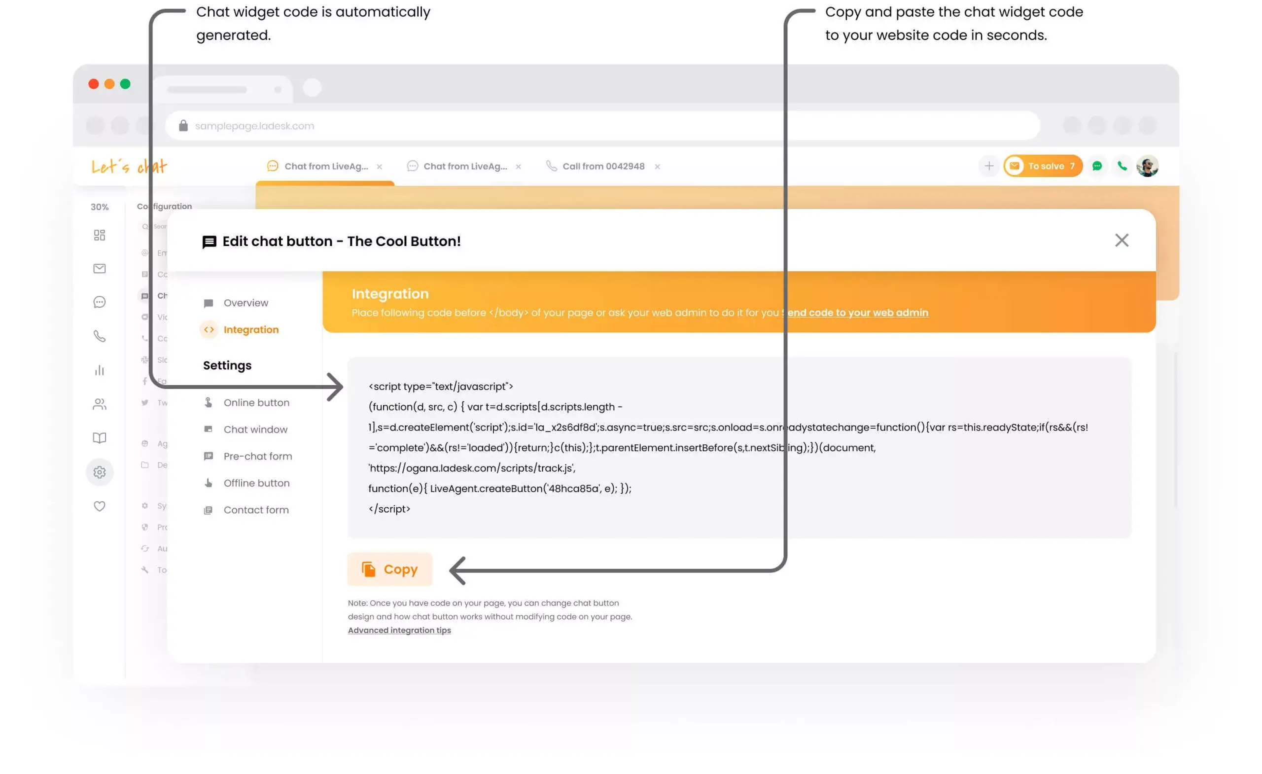 Integreer in website