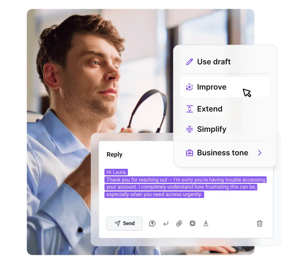 AI-antwoordverbeteraar voor live chat agenten