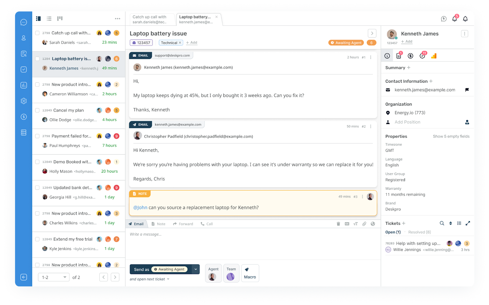 Schermafbeelding van Deskpro-interface