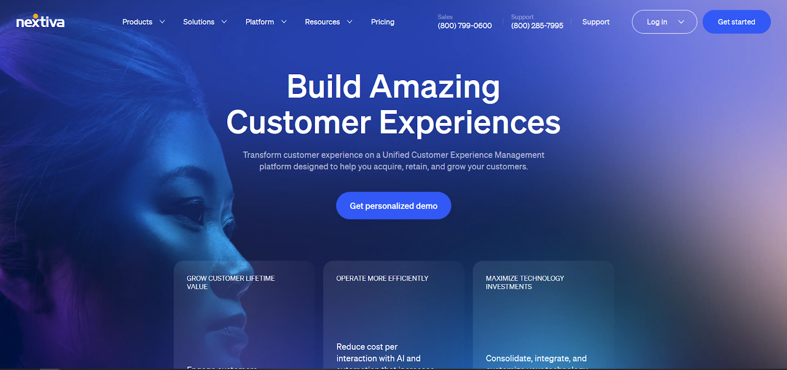 Landingspagina van Nextiva callcenter-oplossing