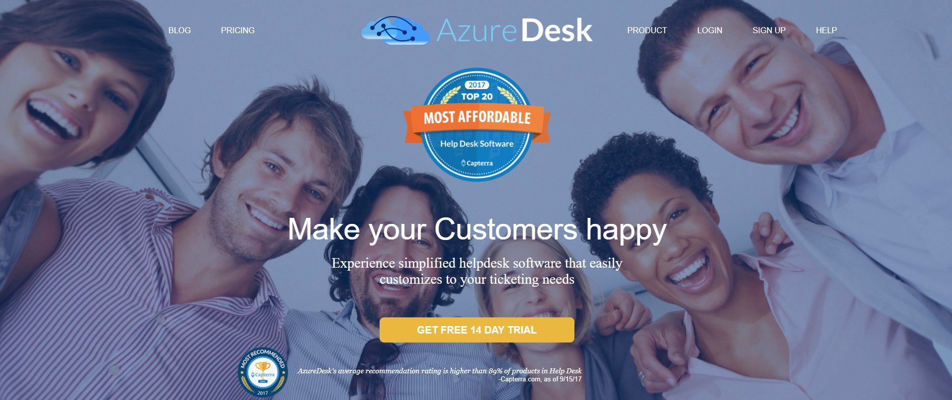 Azuredesk ticketing ondersteuningssysteem homepage