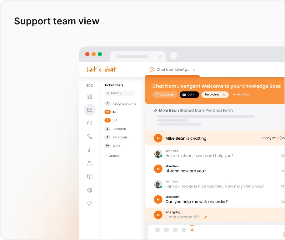 Weergave van het supportteam