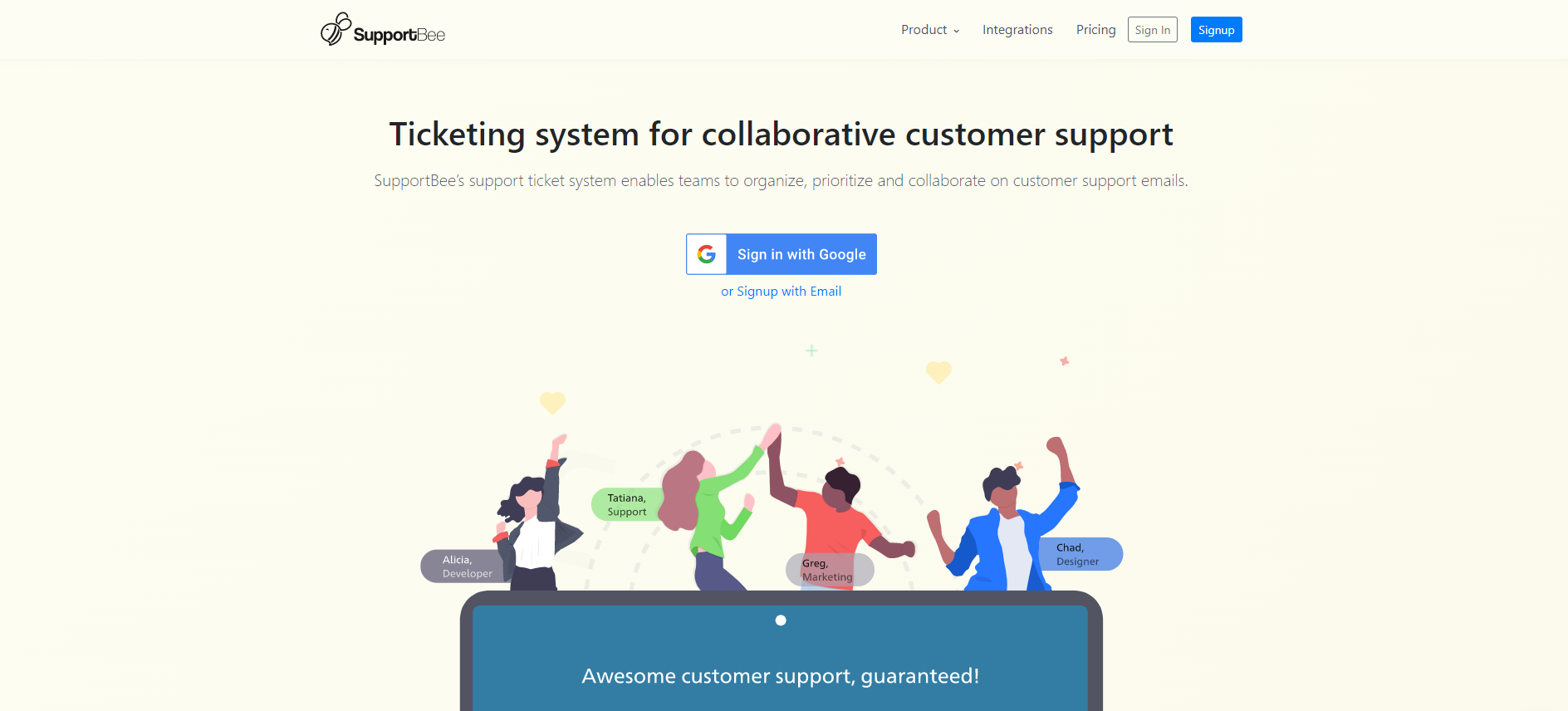 Supportbee IT ticketingsysteem homepage