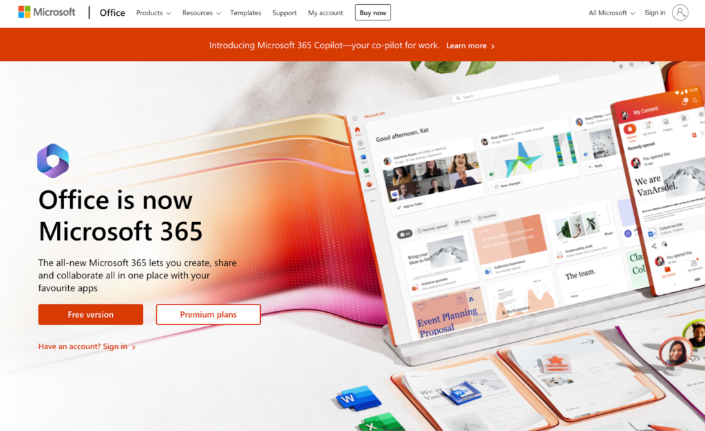 Startpagina van Microsoft 365, e-mailbeheersoftware voor bedrijven