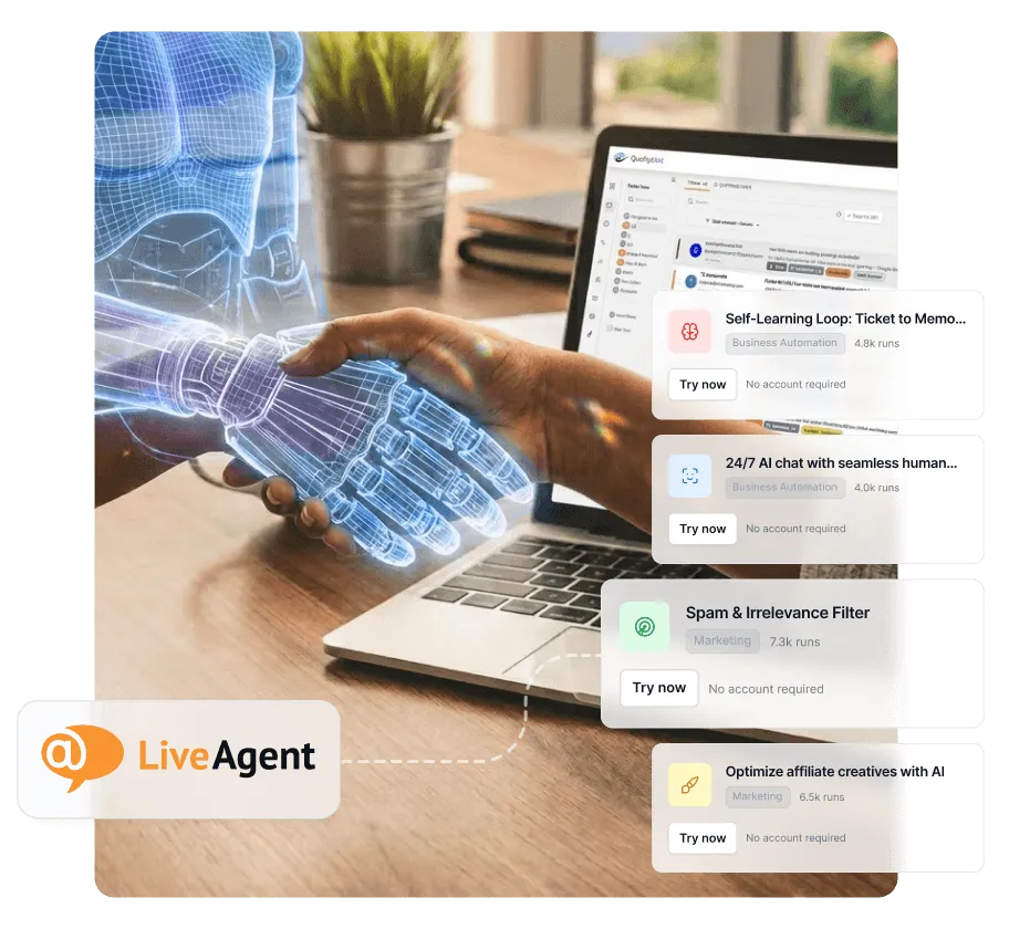 Upgrade LiveAgent-proefversie en ontvang 33% korting met AI-agents