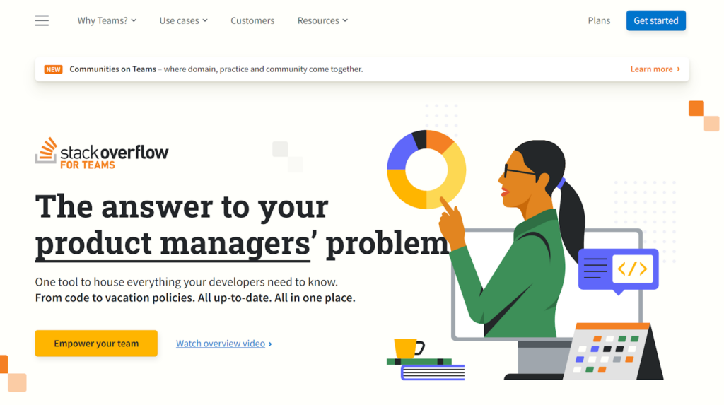 Homepage van Stack Overflow for Teams software, ideaal voor kennisbank systemen